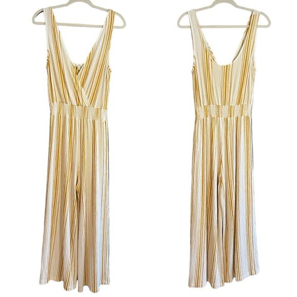 Love Tree Gauzy Sleeveless White & Yellow/Orange Stripwd Jumpsuit | SZ S - Picture 1 of 11